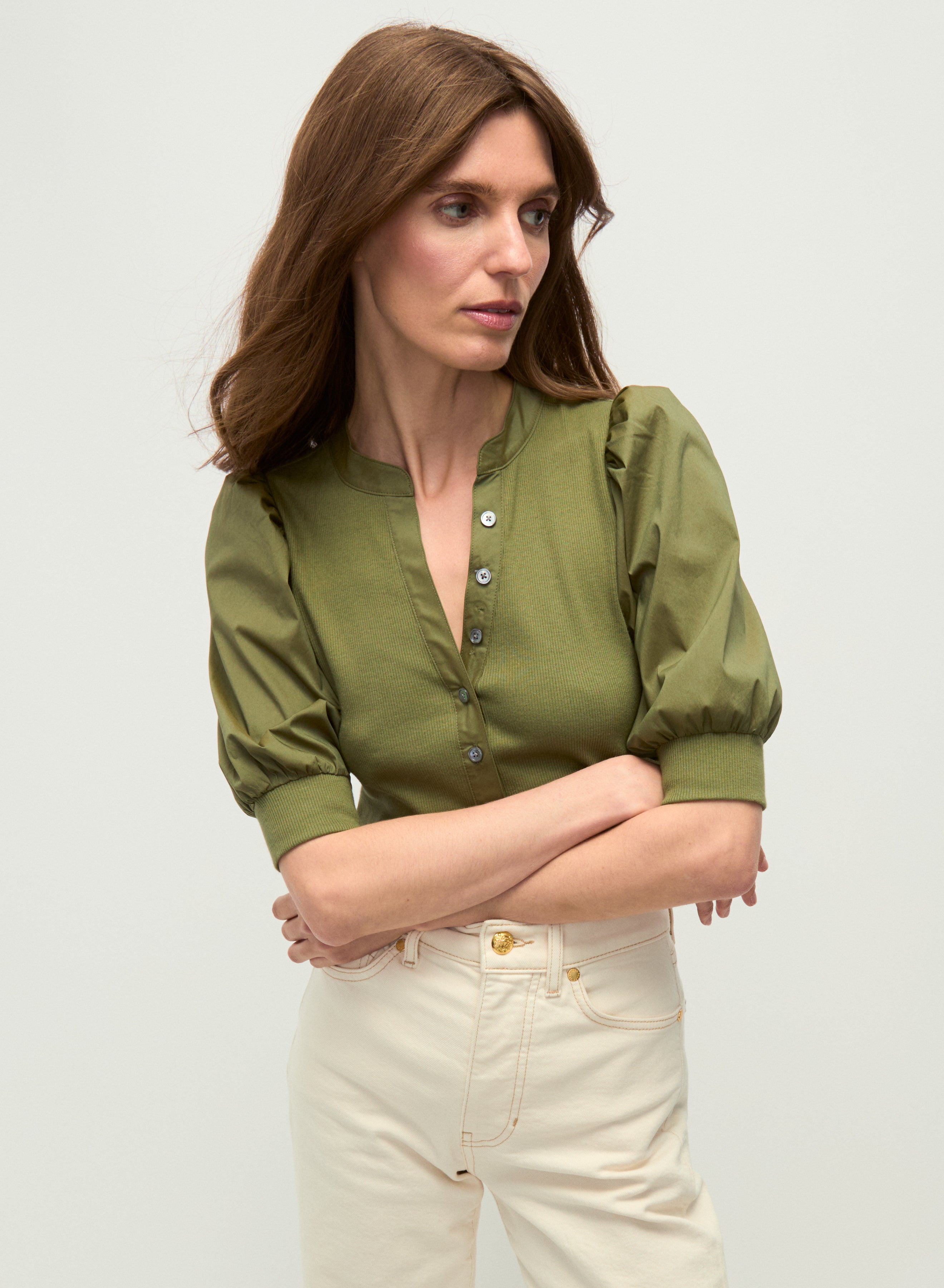 VERONICA BEARD 083125 CORALEE TOP STONE ARMY