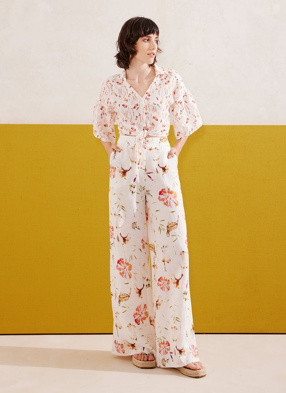 120% LINEN PRINT PALAZZO PANT