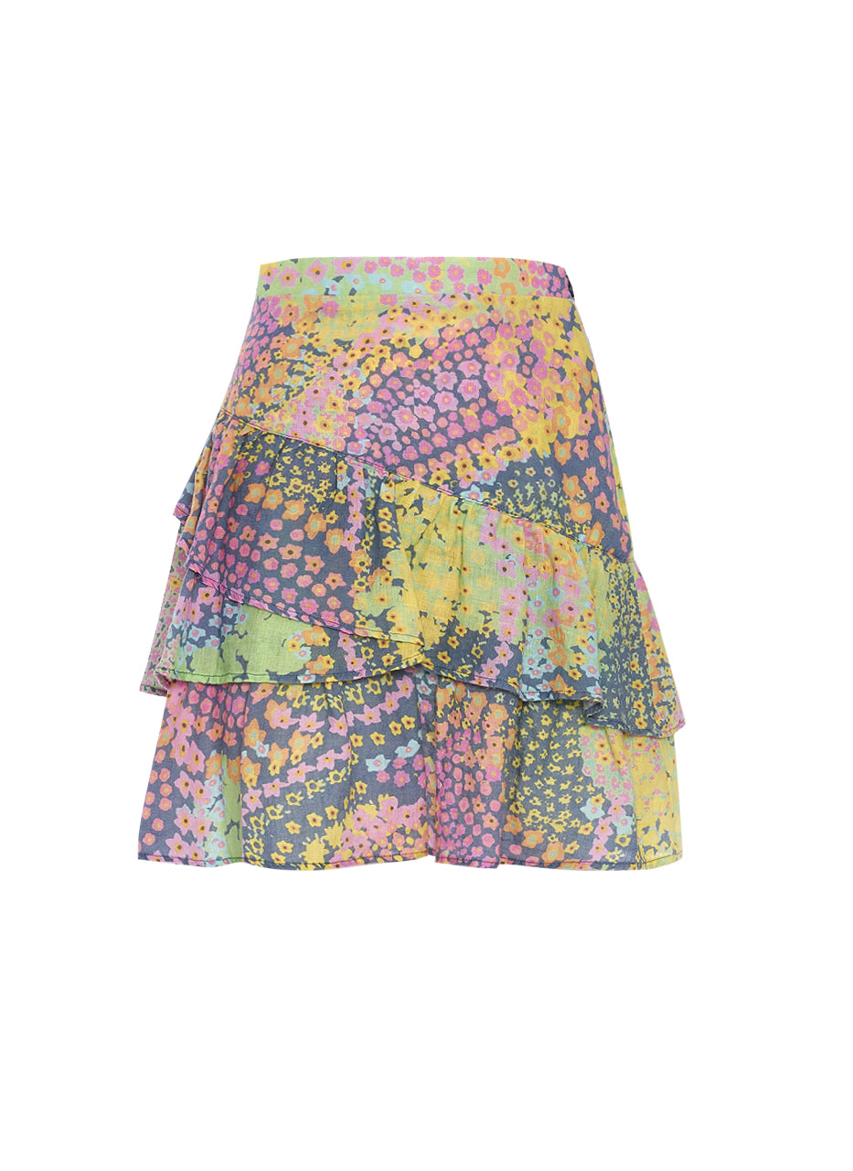 120% LINEN TIER PRINT MINI SKIRT